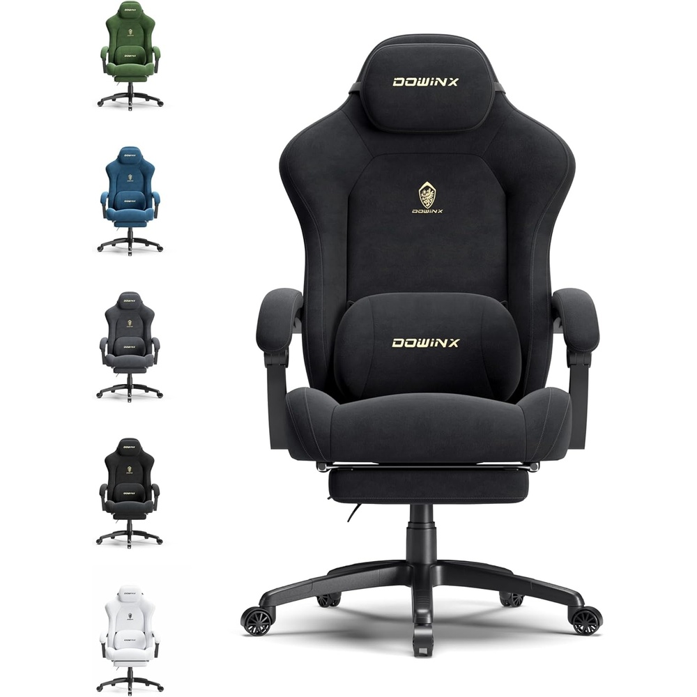 image:imageDowinx Big and Tall Gaming Chair Suede Fabric Game Chair with Pocket Spring Cushion High Back Gamer Chair Ergonomic with Footrest for Adults Office 440LBS WhiteBlack