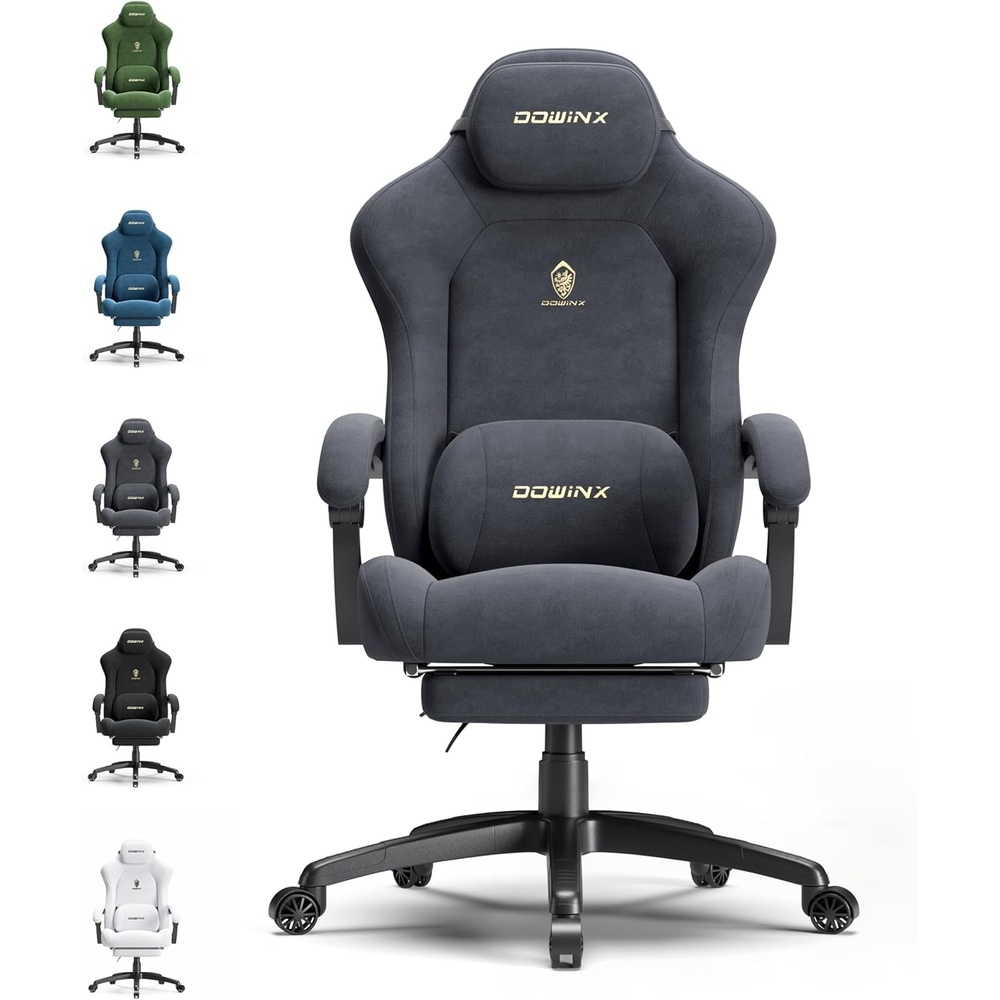 image:imageDowinx Big and Tall Gaming Chair Suede Fabric Game Chair with Pocket Spring Cushion High Back Gamer Chair Ergonomic with Footrest for Adults Office 440LBS WhiteGrey