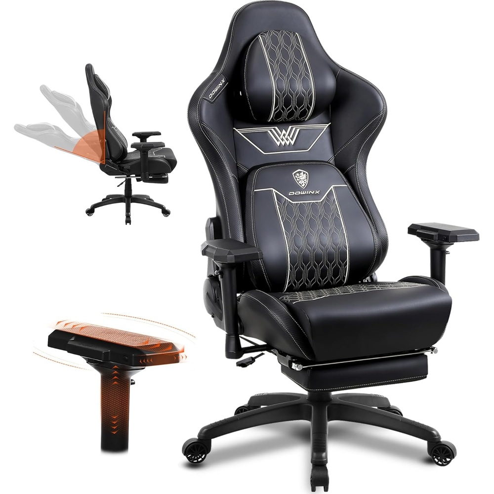 image:imageDowinx Big and Tall Gaming Chair with Footrest High Back Ergonomic Office Chair with Comfortable Headrest and Lumbar Support 4D Armrests Computer Chair for Adults Pu Leather Black