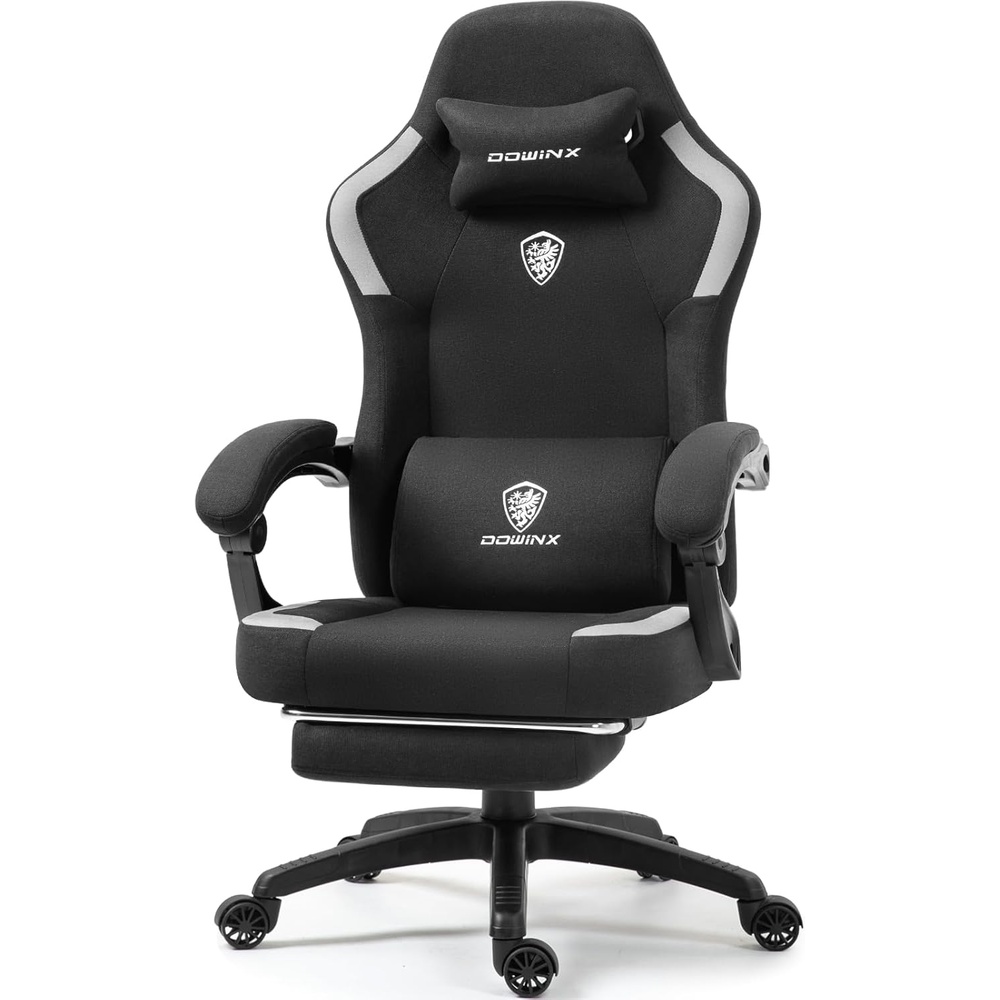 image:imageDowinx Fabric Gaming Chair with Pocket Spring CushionBreathable Computer Chair with Massage Lumbar Support and FootrestHigh Back Game Office Chair for AdultBlack
