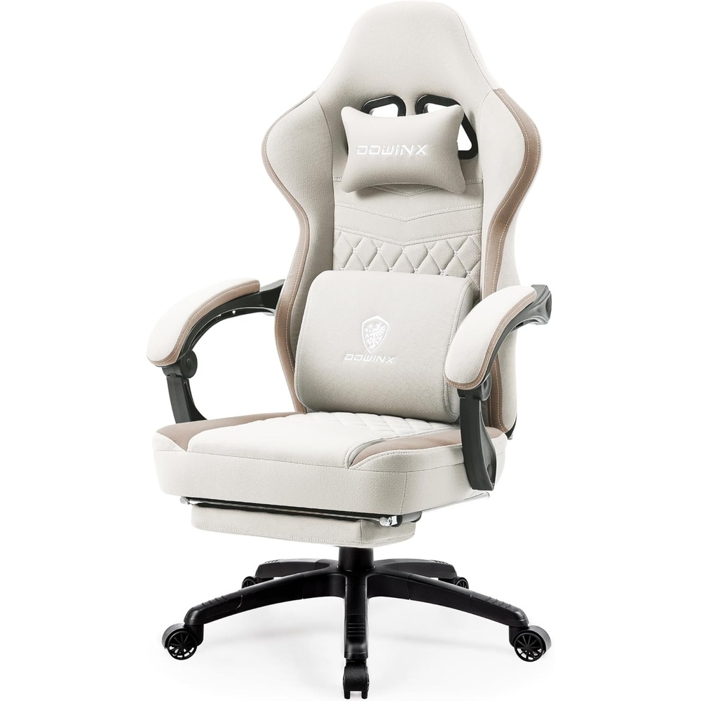image:imageDowinx Gaming Chair Breathable Fabric Game Chair with Gel Pad and Storage Bag Comfortable Gamer Chair with Pocket Spring Cushion Ergonomic Computer Chair with Footrest GreenBeige