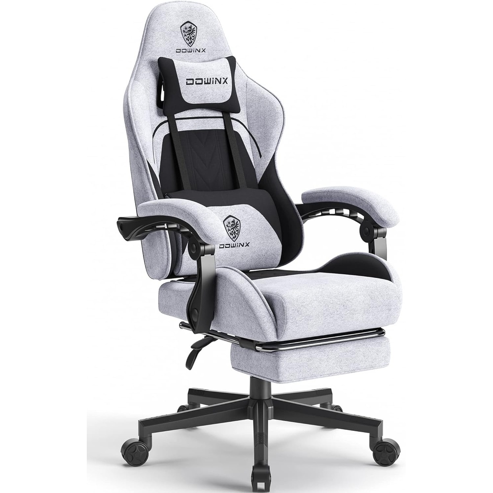 image:imageDowinx Gaming Chair Fabric with Pocket Spring Cushion Massage Game Chair Cloth with Headrest Ergonomic Computer Chair with Footrest 290LBS GreyBlack Grey