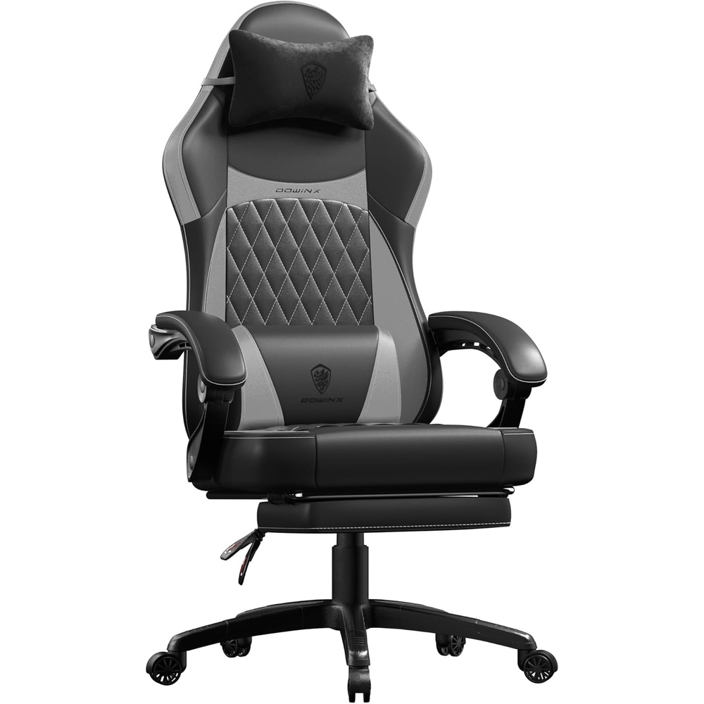 image:imageDowinx Gaming Chair with Pocket Spring Cushion Ergonomic Computer Chair with Massage Lumbar and Footrest for Adults High Back Game Chair Leather for Office Gaming 300LBS Blue New50a Grey