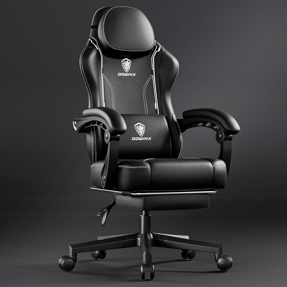 image:imageDowinx Gaming Chair with Pocket Spring Cushion Ergonomic Computer Chair with Massage Lumbar and Footrest for Adults High Back Game Chair Leather for Office Gaming 300LBS Blue NewBlack