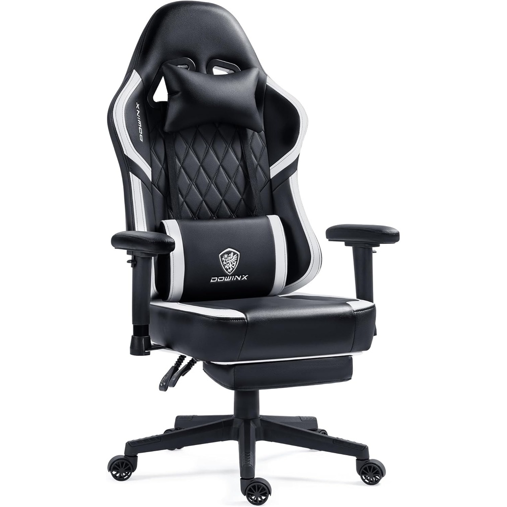 image:imageDowinx Gaming Chair with Pocket Spring Cushion Massage Gamer Chair Pu Leather with Lumbar Support Ergonomic Computer Office with Footrest 300lbs for Adult Black White