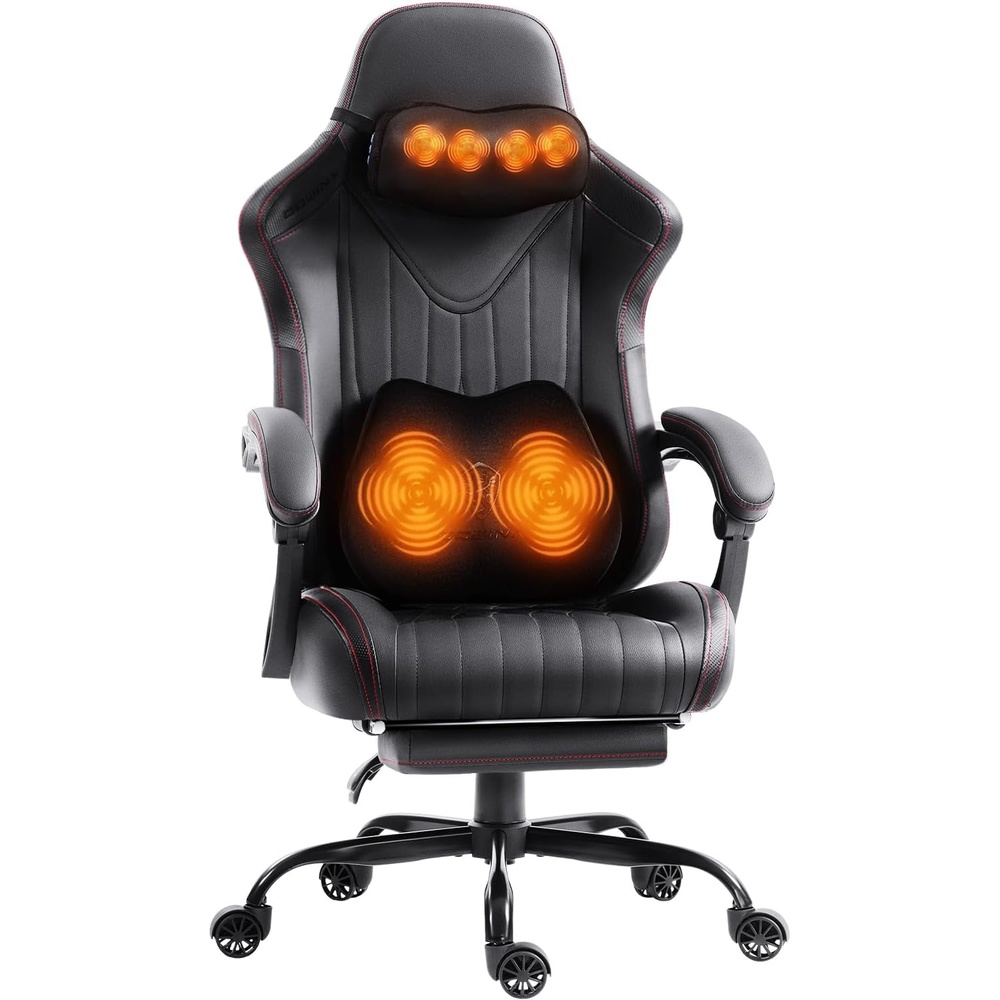 image:imageDowinx Gaming Video Gaming Chair with Shiatsu Neck Massage and Lumbar Support for Home Office High Back Recliner Height Adjustable Ergonomic Comfy Leather Computer Desk Chair BlackBlack