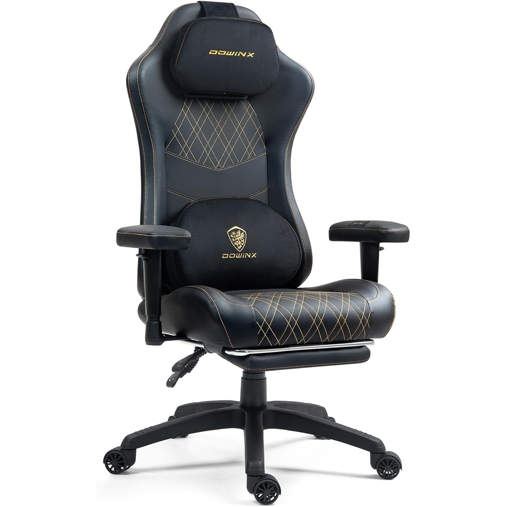 image:imageDowinx Heated Massage Gaming Chair for Adults Ergonomic Gamer Chair with SofaGrade Pocket Spring Cushion and with Lumbar Support Reclining Computer Chair with Adjustable Footrest Black Gold