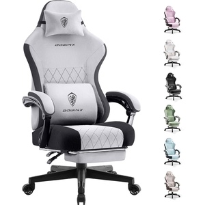 image:imageDowinx Fabric Gaming Chair Ergonomic Computer Chair with Footrest and Pocket Spring Cushion Height Adjustable Video Gamer Chair with Lumbar Support for Adults White Grey