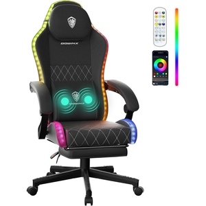 image:imageDowinx Fabric Gaming Chair LED Game Chair with Massage Lumbar Support and Footrest  Ergonomic Computer Chair with Adjustable Height for Adults and Teens Black