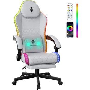 image:imageDowinx Fabric Gaming Chair LED Game Chair with Massage Lumbar Support and Footrest  Ergonomic Computer Chair with Adjustable Height for Adults and Teens Gray