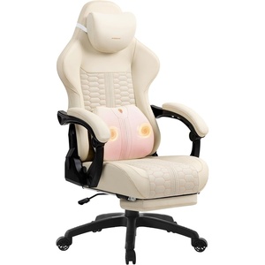 image:imageDowinx Gaming Chair Big and Tall Ergonomic PC Gaming Chair with Footrest amp Massage Racing Style Reclining Computer Chair for Adults 400LBS Capacity  Heavy Duty Gamer Chair BlackIvory Beige