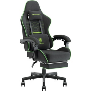 image:imageDowinx Gaming Chair Fabric with Pocket Spring Cushion Massage Game Chair Cloth with Headrest Ergonomic Computer Chair with Footrest 290LBS GreyBlack Green