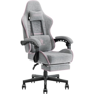 image:imageDowinx Gaming Chair Fabric with Pocket Spring Cushion Massage Game Chair Cloth with Headrest Ergonomic Computer Chair with Footrest 290LBS GreyPink