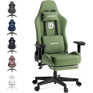 image:imageDowinx Gaming Chair with Massage Lumbar Support Breathable Fabric Ergonomic Computer Chair with Footrest for Adults High Back Reclining Game Chair for Office Gaming Green
