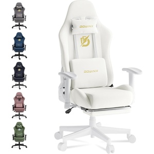 image:imageDowinx Gaming Chair with Massage Lumbar Support Suede Fabric Ergonomic Computer Chair with Footrest for Adults High Back Reclining Game Chair for Office Gaming OffWhite
