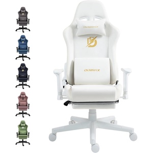 image:imageDowinx Gaming Chair with Suede Fabric Ergonomic Computer Chair with Massage Lumbar Support and Footrest High Back Reclining Game Office Chair for Adults Ivory