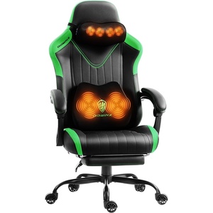 image:imageDowinx Gaming Video Gaming Chair with Shiatsu Neck Massage and Lumbar Support for Home Office High Back Recliner Height Adjustable Ergonomic Comfy Leather Computer Desk Chair BlackGreen