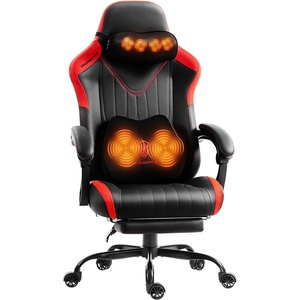 image:imageDowinx Gaming Video Gaming Chair with Shiatsu Neck Massage and Lumbar Support for Home Office High Back Recliner Height Adjustable Ergonomic Comfy Leather Computer Desk Chair BlackRed