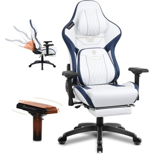 image:imageDowinx PU Big and Tall Gaming Chair with Footrest High Back Ergonomic Office Chair with Comfortable Headrest and Lumbar Support 4D Armrests Computer Chair for Adults White Blue