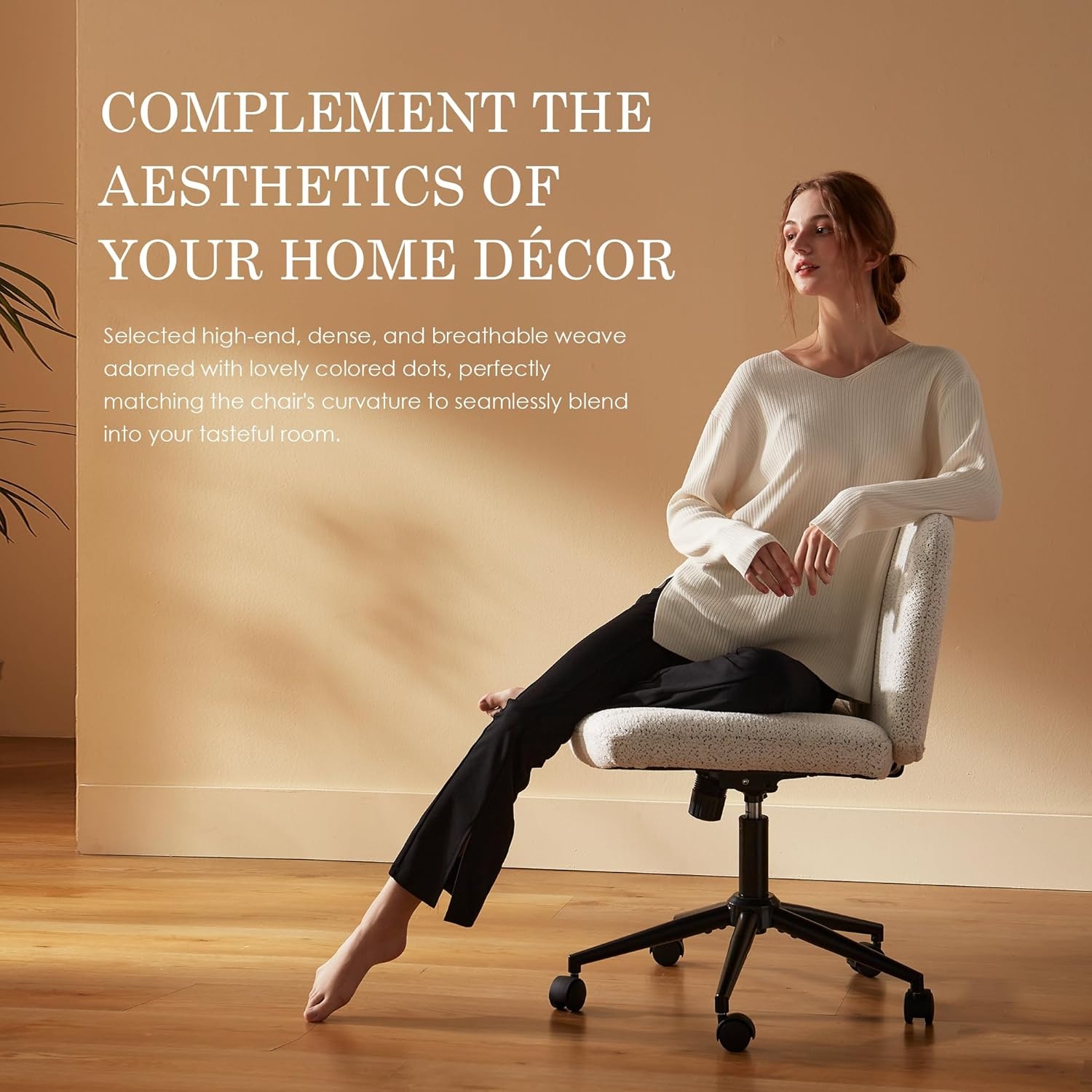 image:imageDowinx Criss Cross Chair with Wheels Preminum Fabric and Pocket Spring Cushion Adjustable Swivel Wide Seat Computer Chair Morden Design Vanity Chair WhiteConfetti White
