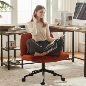 image:imageDowinx Criss Cross Chair with Wheels Preminum Fabric and Pocket Spring Cushion Adjustable Swivel Wide Seat Computer Chair Morden Design Vanity Chair WhiteFiesta Orange