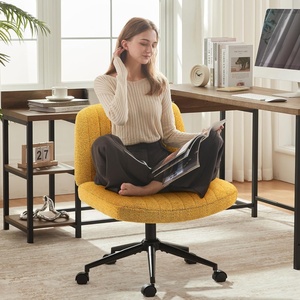 image:imageDowinx Criss Cross Chair with Wheels Preminum Fabric and Pocket Spring Cushion Adjustable Swivel Wide Seat Computer Chair Morden Design Vanity Chair WhiteOchre Yellow
