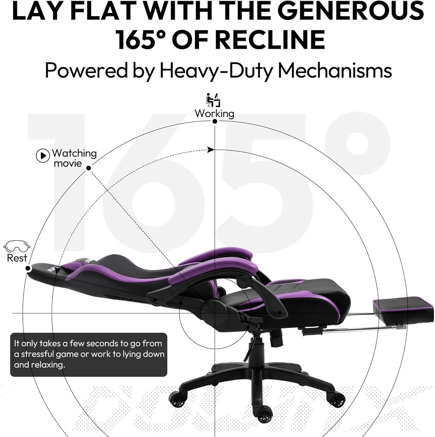 image:imageDowinx Gaming Chair Ergonomic Racing Style Recliner with Massage Lumbar Support Office Armchair for Computer PU Leather ESports Gamer Chairs with Footrest BlackampPurple