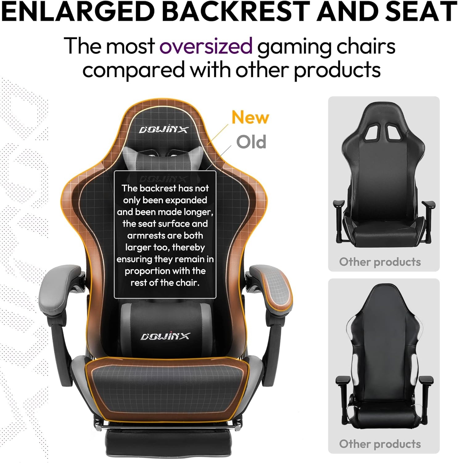 image:imageDowinx Gaming Chair Ergonomic Racing Style Recliner with Massage Lumbar Support Office Armchair for Computer PU Leather ESports Gamer Chairs with Footrest BlackampPurple