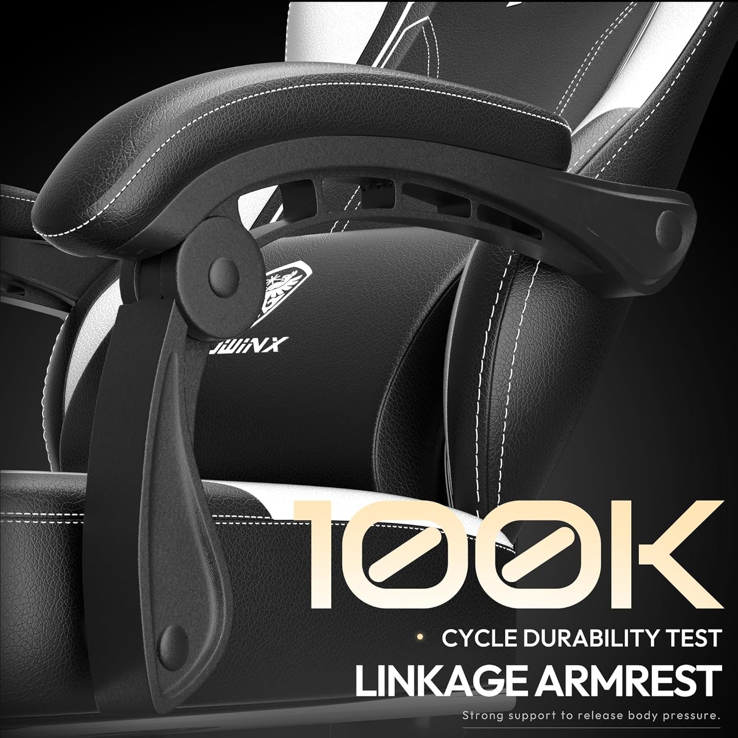 image:imageDowinx Gaming Chair with Pocket Spring Cushion for Adults Ergonomic Computer Chair with Footrest and Massage Lumbar Support High Back Leather Game Chair for Office Gaming 300LBS White
