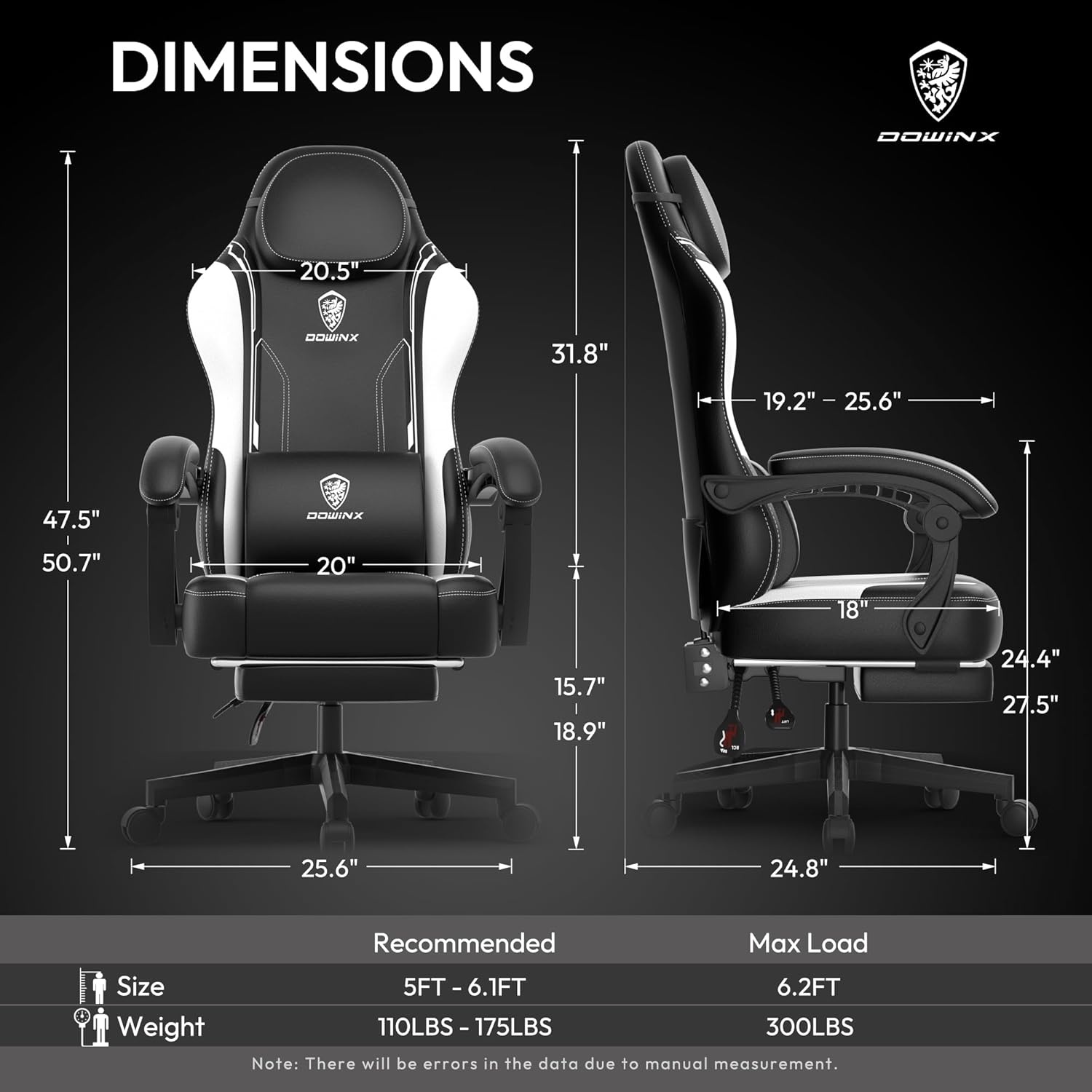 image:imageDowinx Gaming Chair with Pocket Spring Cushion for Adults Ergonomic Computer Chair with Footrest and Massage Lumbar Support High Back Leather Game Chair for Office Gaming 300LBS White
