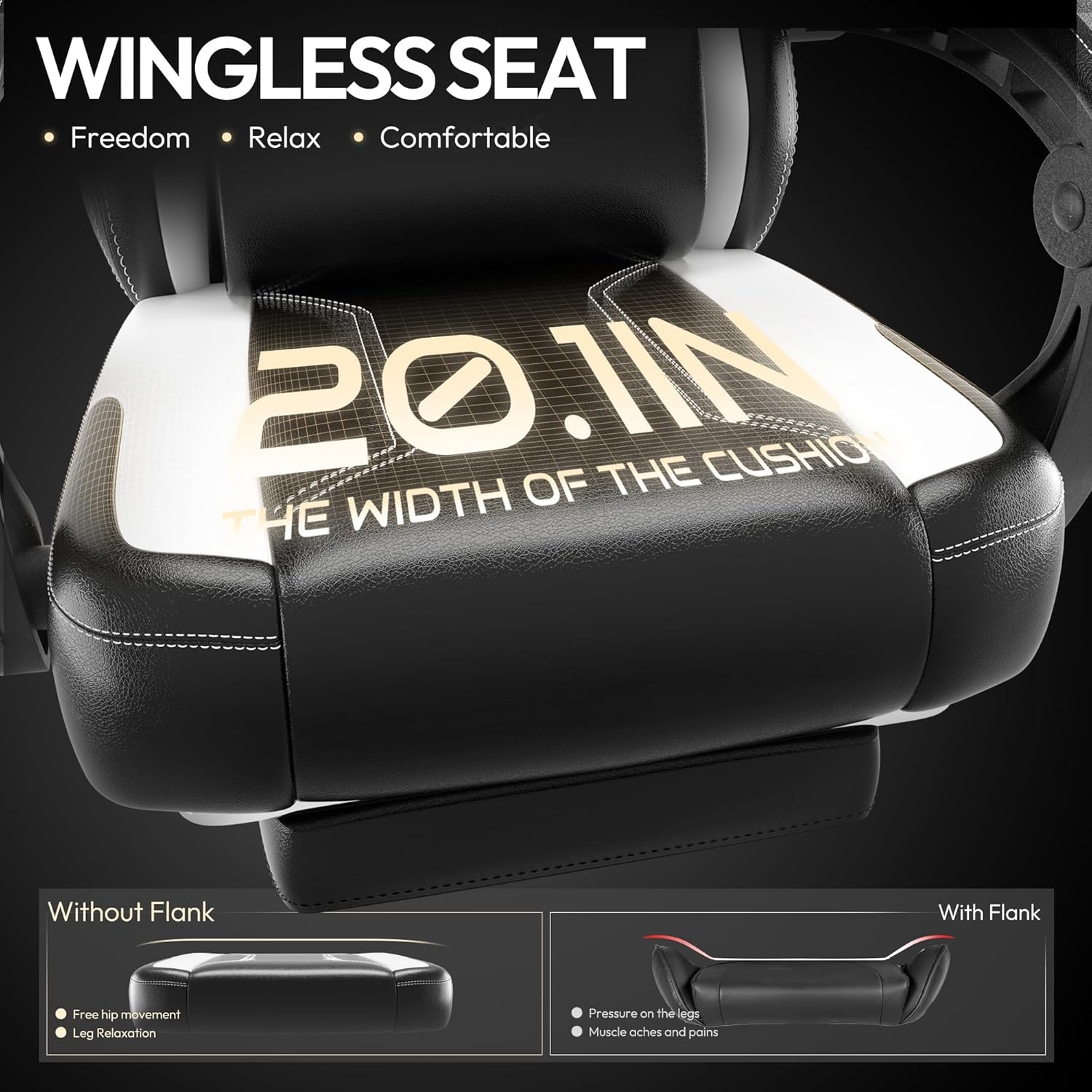 image:imageDowinx Gaming Chair with Pocket Spring Cushion for Adults Ergonomic Computer Chair with Footrest and Massage Lumbar Support High Back Leather Game Chair for Office Gaming 300LBS White